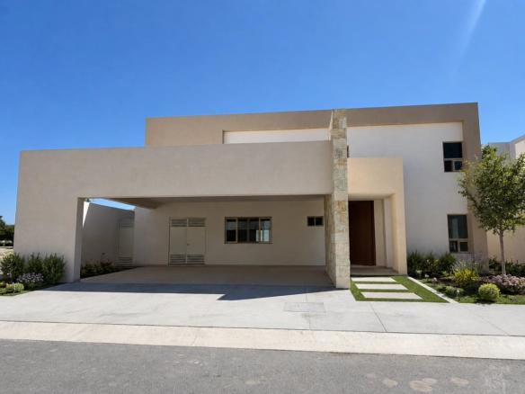 Fachada y cochera de casa en venta en Vivento Residencial, Saltillo